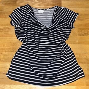 Van Heusen Black and White Striped Cowl Neck Blouse